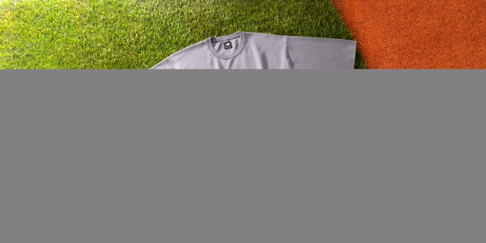 Shohei Ohtani's grey New Balance shirt.